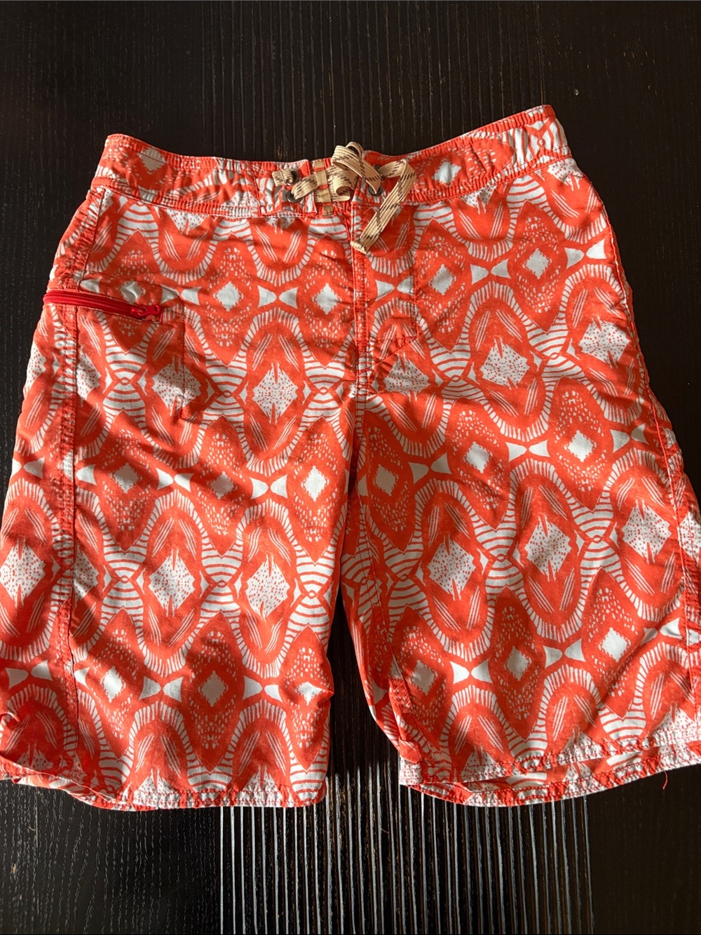Patagonia Coral and White Printed Swim Trunks